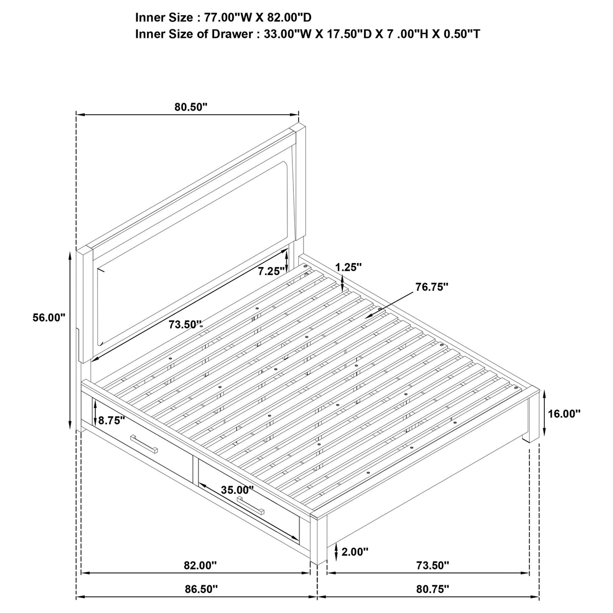 Kenora Panel Platform Storage Bed with LED Lighting
