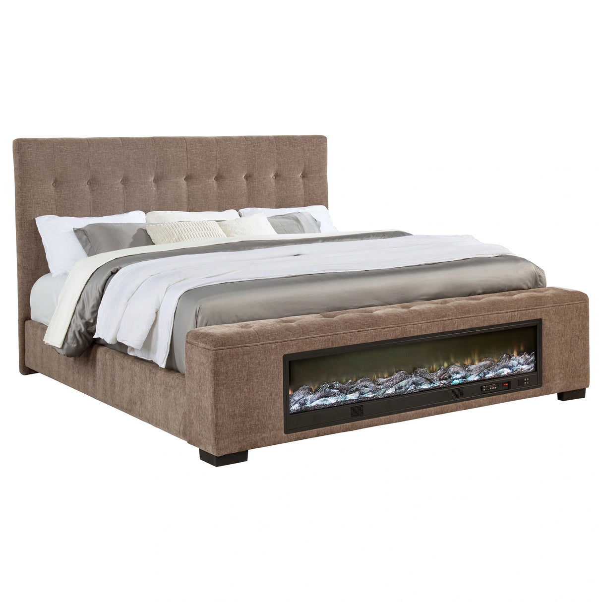 Senna Panel Bed with Bluetooth Speaker and Flame Visualizer