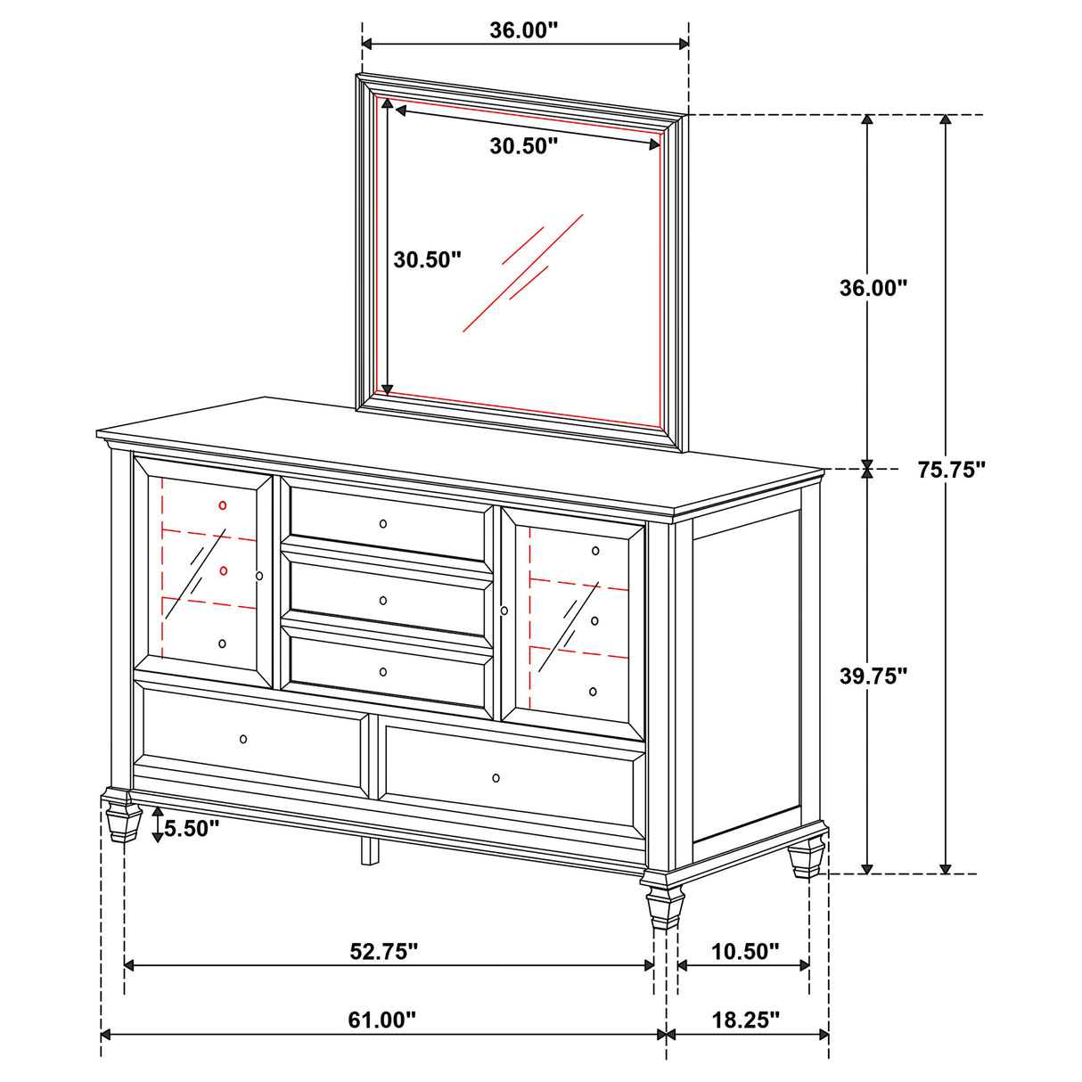 Sandy Beach Dresser with Mirror