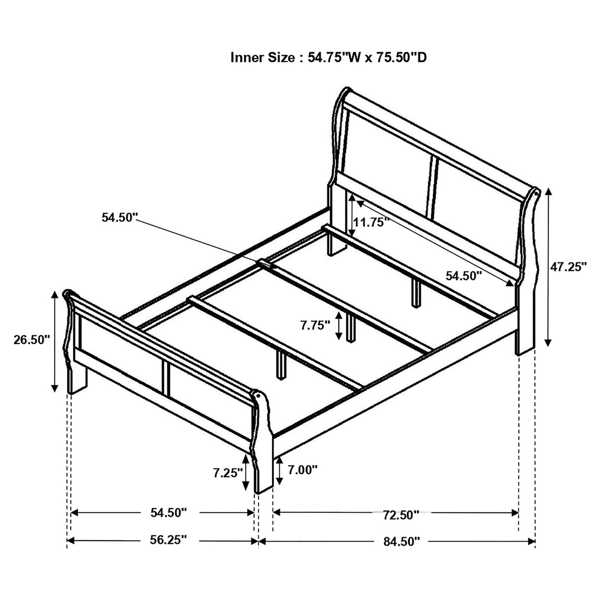Louis Philippe Sleigh Panel Bed