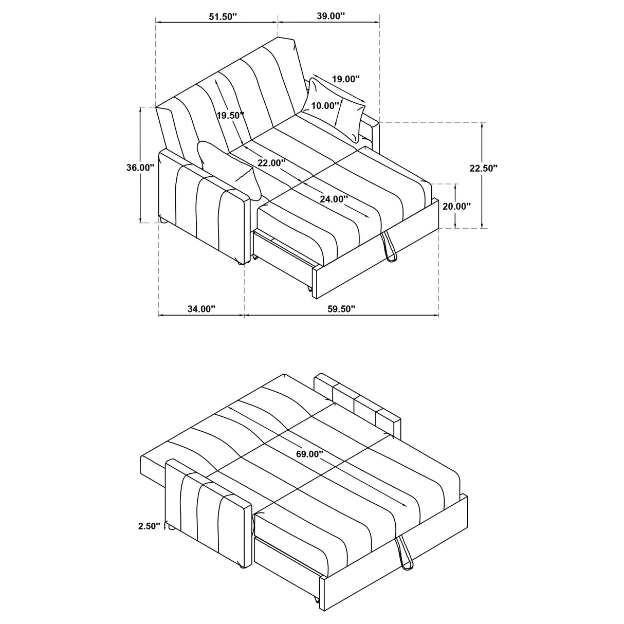 Portland Convertible Sleeper Sofa Bed