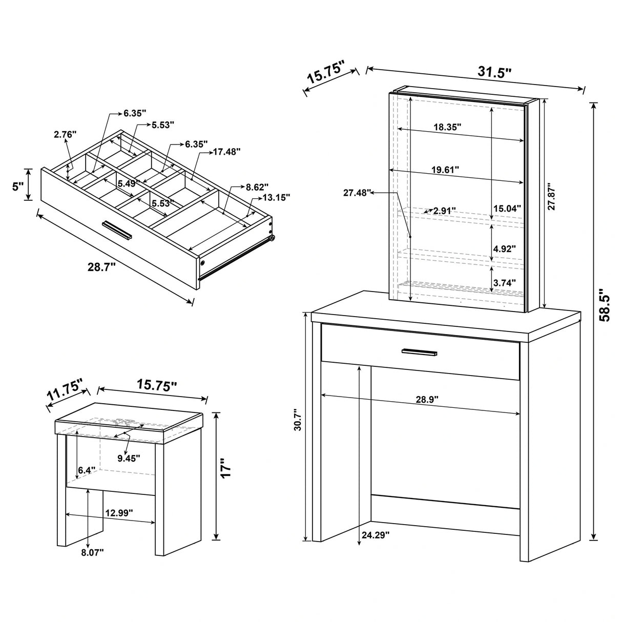 Harvey Makeup Vanity Table with Mirror and Stool