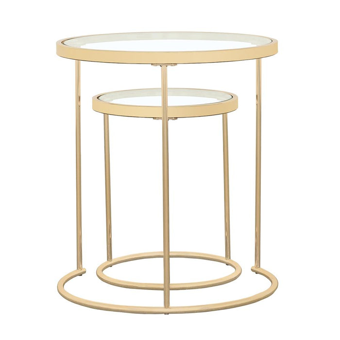 Maylin 2-piece Round Glass Top Nesting Tables Gold image