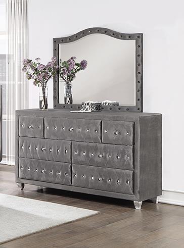 Deanna Button Tufted Dresser Mirror Grey - M&M Furniture (CA)