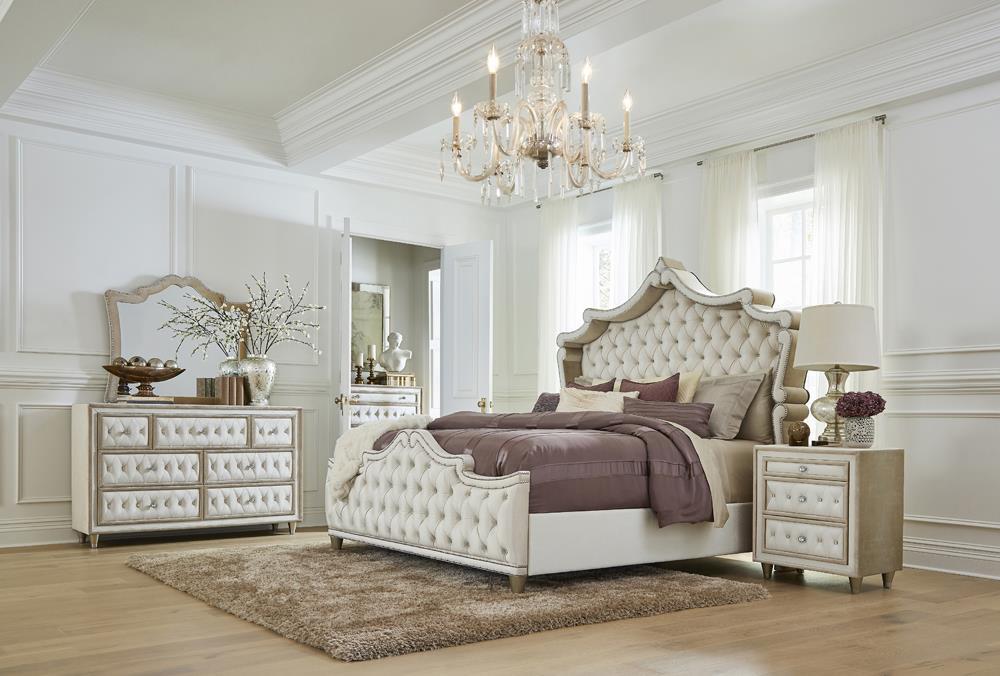 Antonella 7-drawer Upholstered Dresser Ivory and Camel - M&M Furniture (CA)