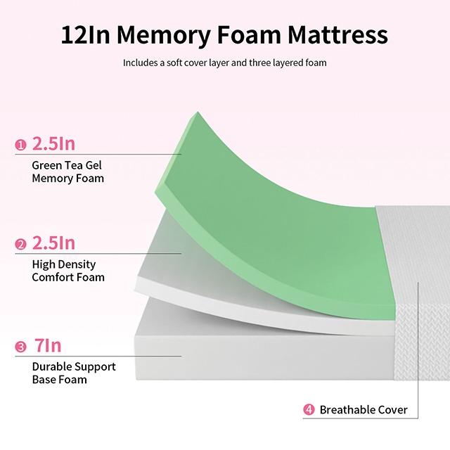 Forsythia 12" Green Tea Gel Memory Foam