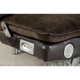 GALLAGHER Dark Brown/Chrome Futon Sofa w/ Bluetooth Speaker, Brown