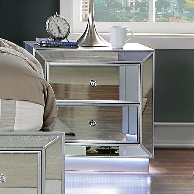 BELLADONNA Night Stand w/ LED & USB, Silver