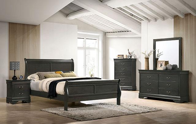 Louis Philippe Cal.King Bed Black & Grey