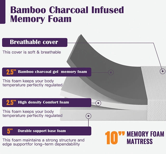 Nasturtium 10" Bamboo Charcoal Infused Memory Foam