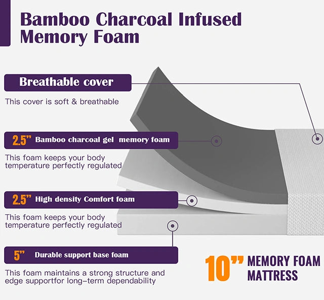 Nasturtium 10" Bamboo Charcoal Infused Memory Foam