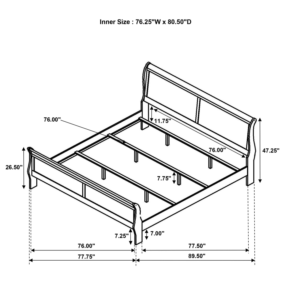 Louis Philippe Sleigh Panel Bed