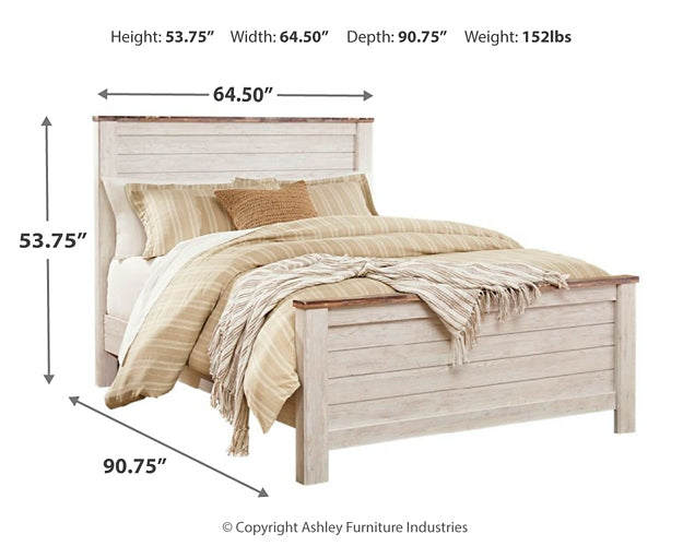 Willowton  Panel Bed With Mirrored Dresser And 2 Nightstands