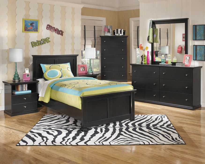 Maribel Twin Panel Bed with Mirrored Dresser, Chest and 2 Nightstands