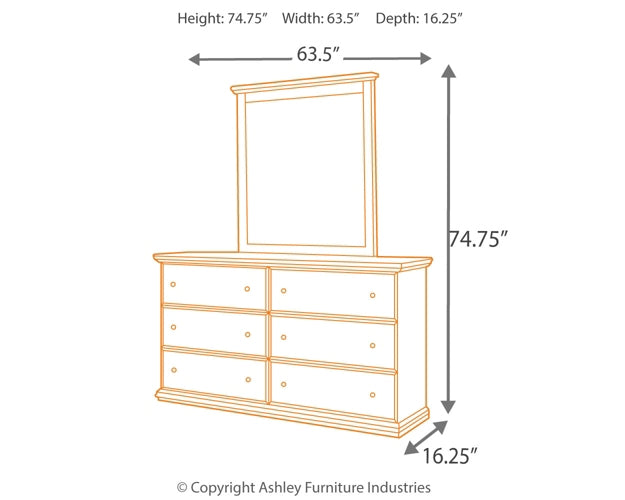 Maribel Full Panel Headboard with Mirrored Dresser