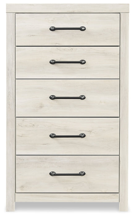 Cambeck Full Panel Bed with 4 Storage Drawers with Mirrored Dresser and Chest