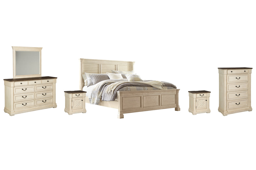 Bolanburg California King Panel Bed with Mirrored Dresser, Chest and 2 Nightstands