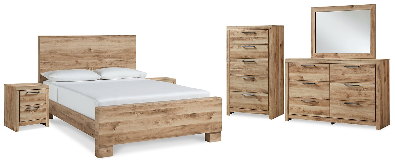 Hyanna Queen Panel Bed with Mirrored Dresser, Chest and 2 Nightstands