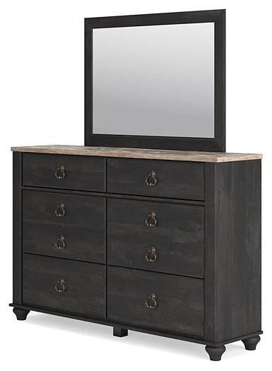 Nanforth King/California King Panel Headboard with Mirrored Dresser