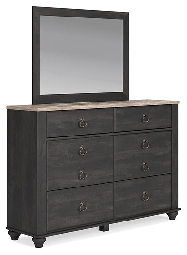 Nanforth Queen Panel Bed with Mirrored Dresser and 2 Nightstands