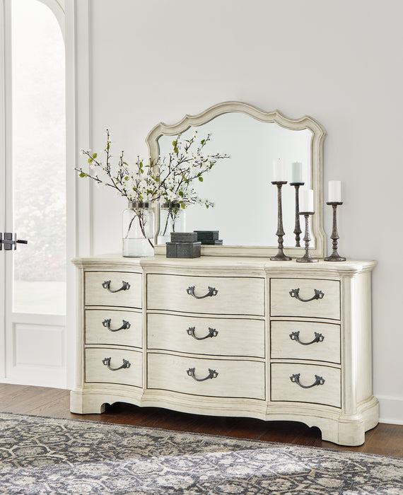 Arlendyne King Upholstered Bed with Mirrored Dresser and Nightstand