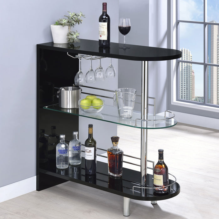 Adolfo Rectangular 2-tier Home Bar Table Black High Gloss