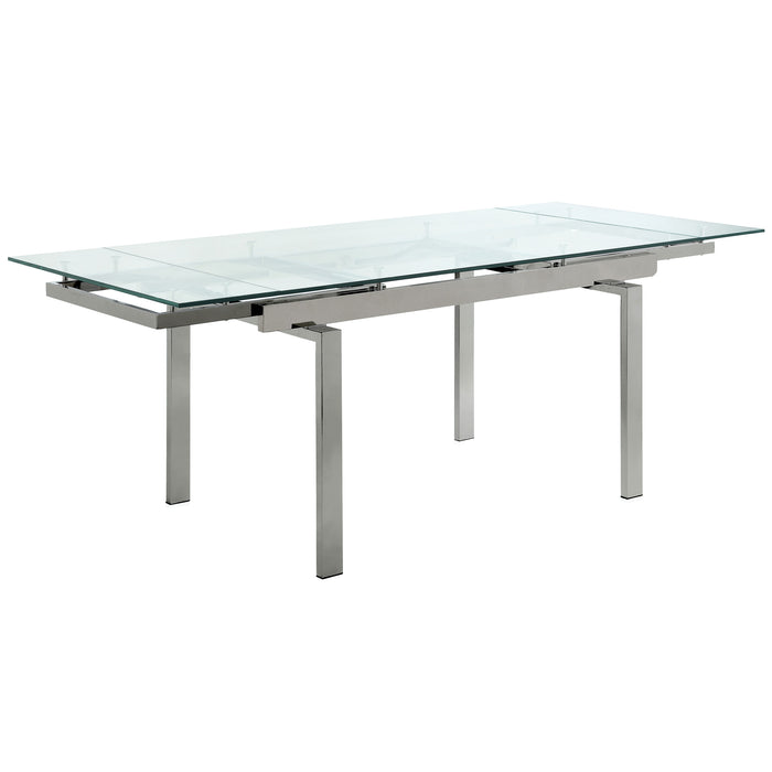 Wexford 87-inch Glass Top Extension Leaf Dining Table Chrome