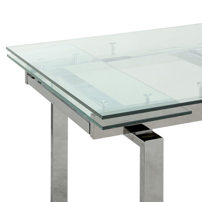 Wexford 87-inch Glass Top Extension Leaf Dining Table Chrome