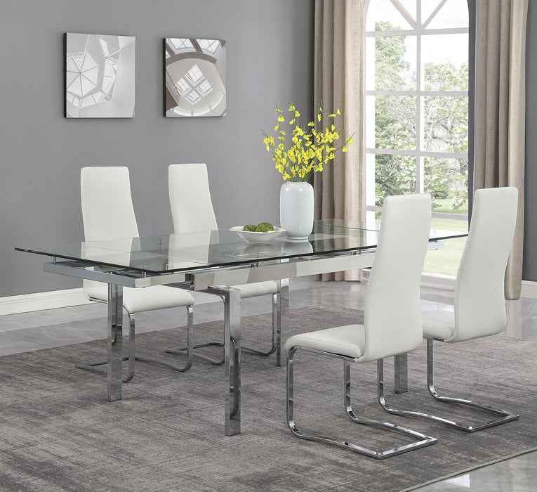 Wexford 87-inch Glass Top Extension Leaf Dining Table Chrome