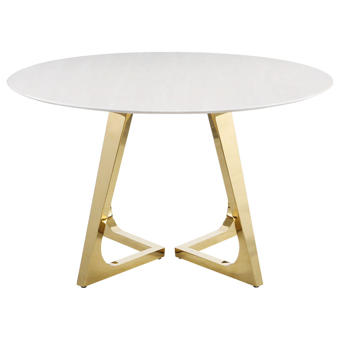 Gwynn Round 51-inch Marble Stainless Steel Dining Table Gold