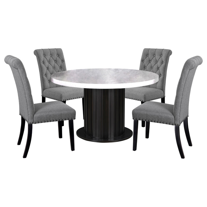 Sherry 5-piece Round Marble Top Dining Table Set Grey