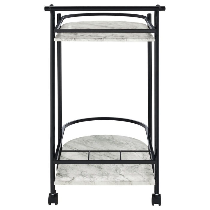 Desiree 2-tier Faux Marble Shelf Metal Bar Cart Black