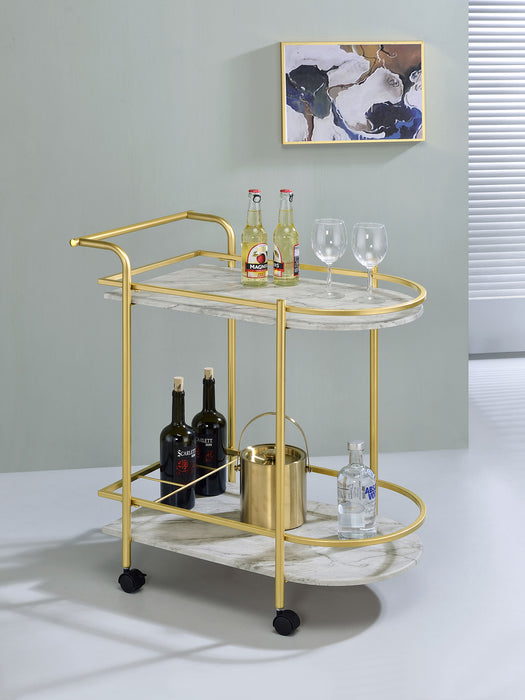 Desiree 2-tier Faux Marble Shelf Metal Bar Cart Gold