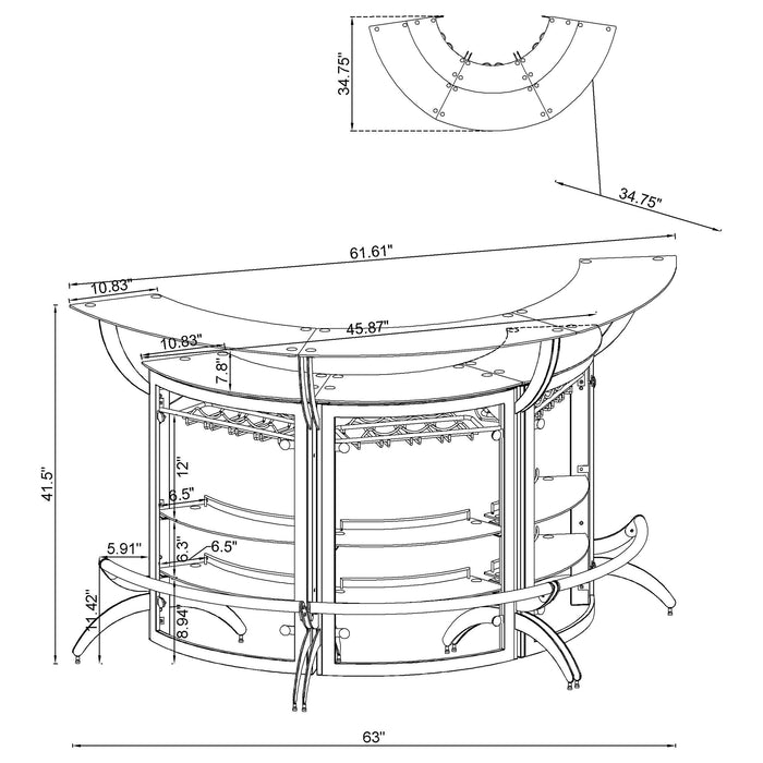 Dallas 3-piece Curved Freestanding Home Bar Cabinet White