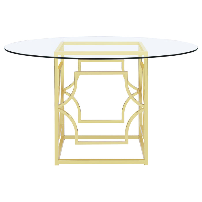 Starlight Round 54-inch Glass Top Metal Dining Table Brass