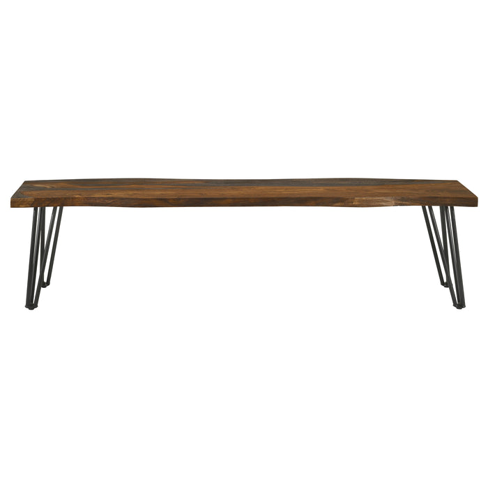 Neve Live Edge Wood Dining Bench Hairpin Legs Grey Sheesham