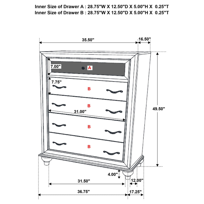 Barzini 5-drawer Bedroom Chest Black