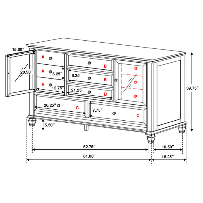 Sandy Beach 11-drawer Dresser Cream White