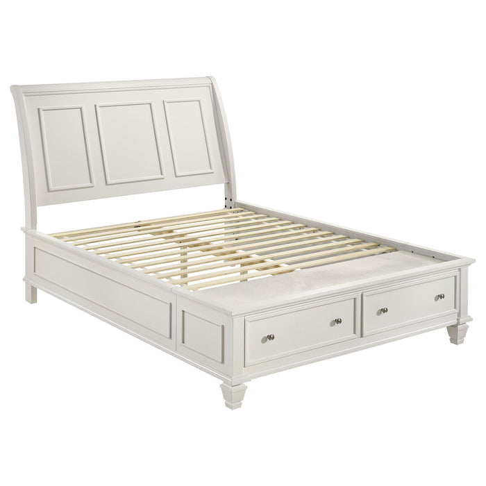 Sandy Beach Wood Queen Storage Panel Bed Cream White