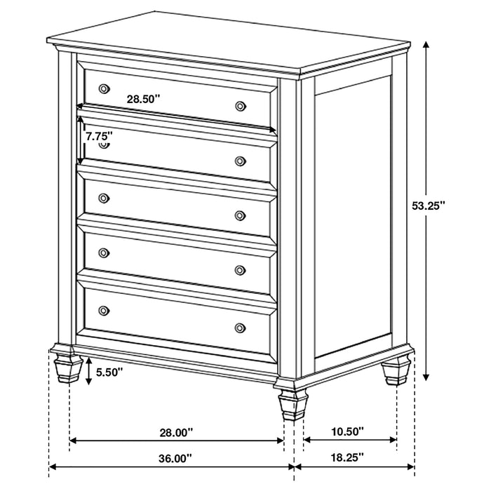 Sandy Beach 5-drawer Bedroom Chest Black