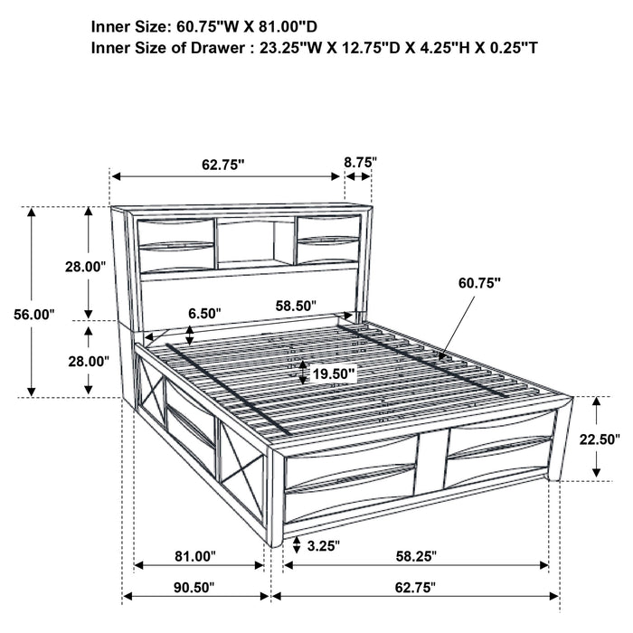 Briana Wood Queen Storage Bookcase Bed Black