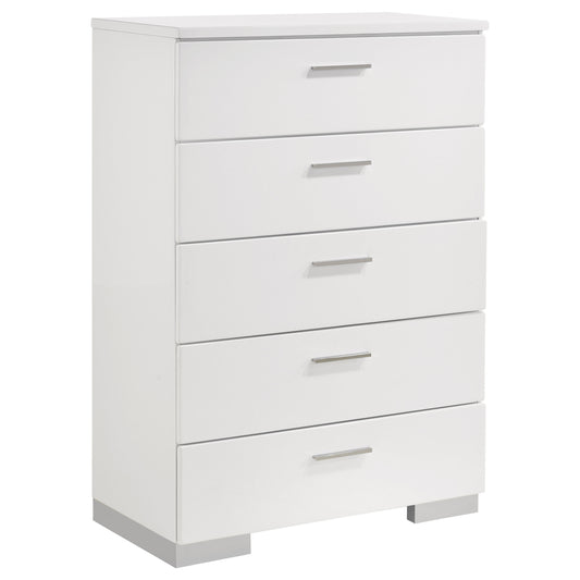 Felicity 5-drawer Bedroom Chest White High Gloss