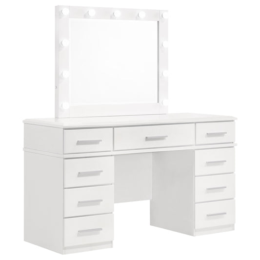 Felicity 9-drawer Vanity Table with Lighted Mirror Glossy White