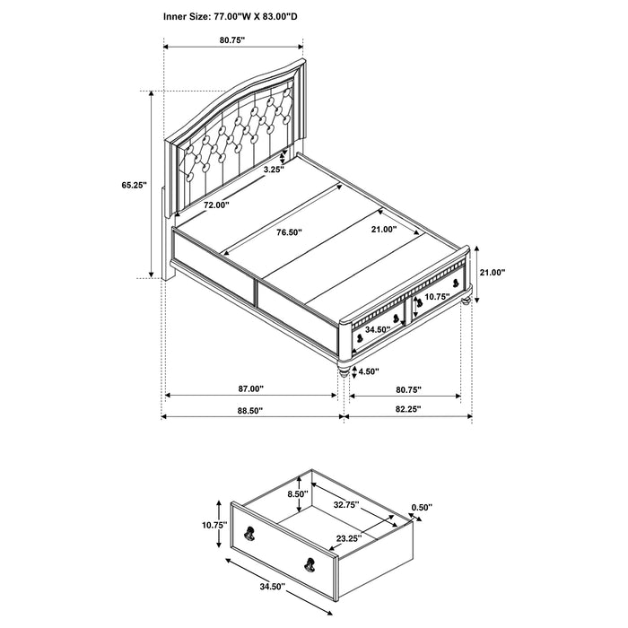 Bling Game Eastern King Storage Panel Bed Metallic Platinum