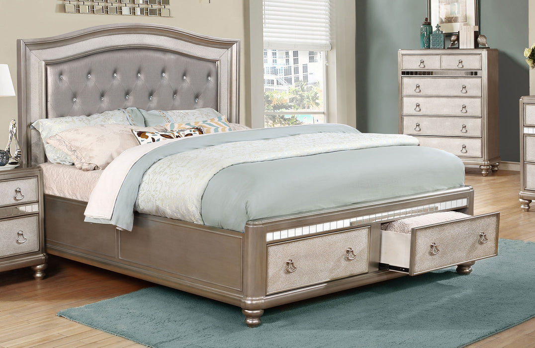 Bling Game Eastern King Storage Panel Bed Metallic Platinum