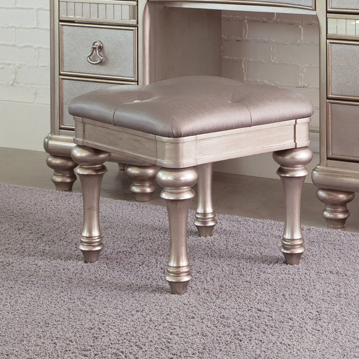 Bling Game Square Upholstered Vanity Stool Metallic Platinum