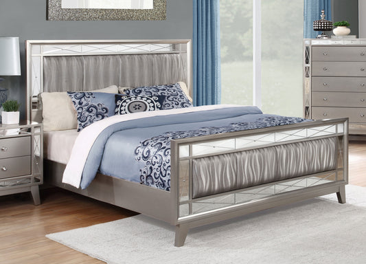 Leighton Wood Eastern King Panel Bed Metallic Mercury