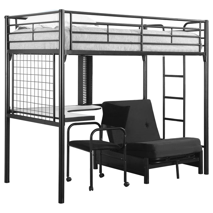 Jenner Metal Twin Futon Workstation Loft Bed Black