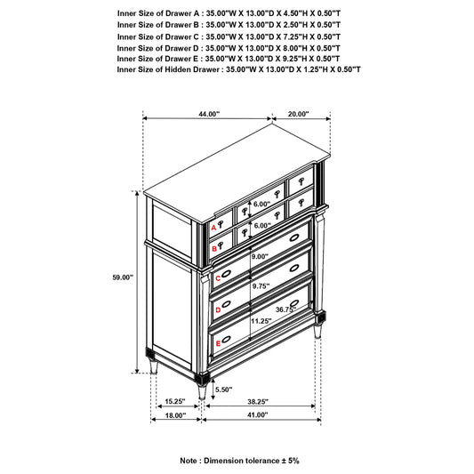 Alderwood 5-drawer Bedroom Chest French Grey