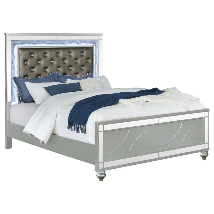 Gunnison Wood Eastern King LED Panel Bed Silver Metallic